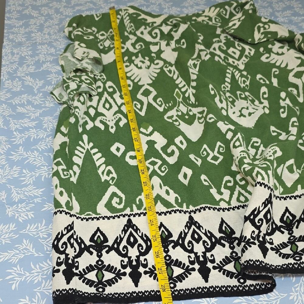 Womens Sz 1X Green/White Ikat BOHO Flutter Sleeve Linen Blend Haute Hippie Top - Picture 10 of 12